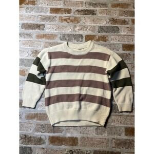Easy Peasy Kids 5T Striped Crewneck Sweater Ivory Mauve Green Recycled Knit